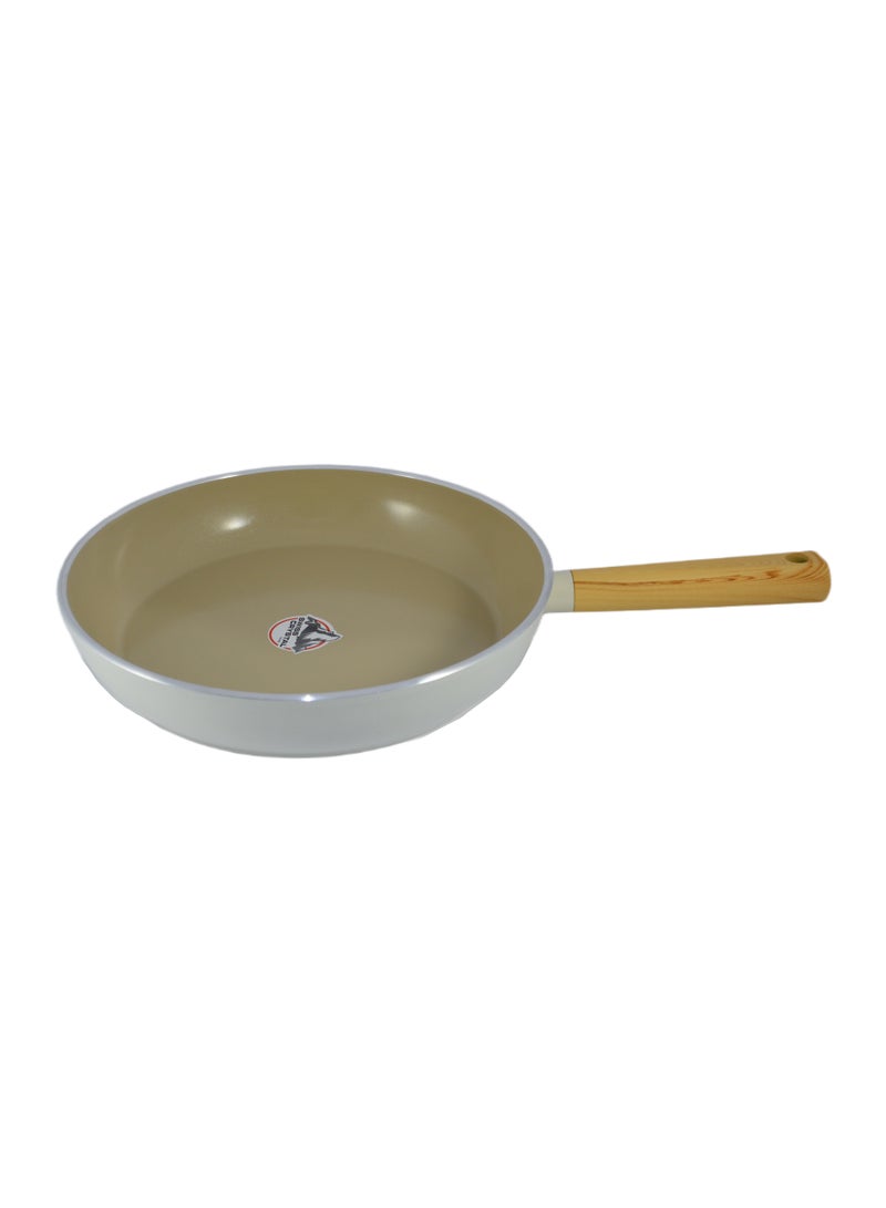 Swiss Crystal High Quality Ceramic Coating Non-Stick Frypan - 30cm - Natural Wood Handle - Beige