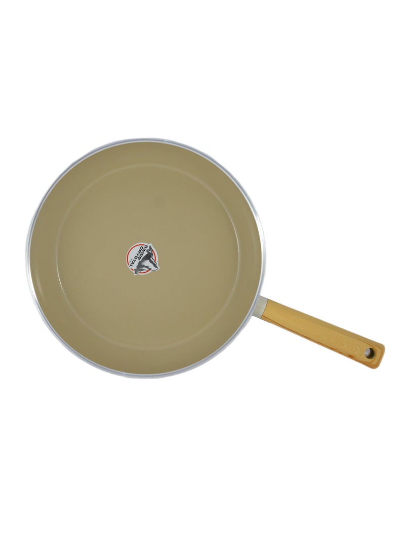 Swiss Crystal High Quality Ceramic Coating Non-Stick Frypan - 30cm - Natural Wood Handle - Beige