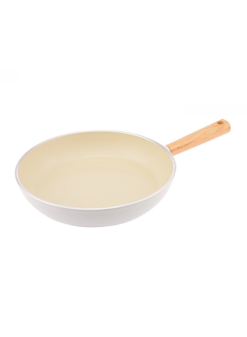 Swiss Crystal High Quality Ceramic Coating Non-Stick Frypan - 30cm - Natural Wood Handle - Beige