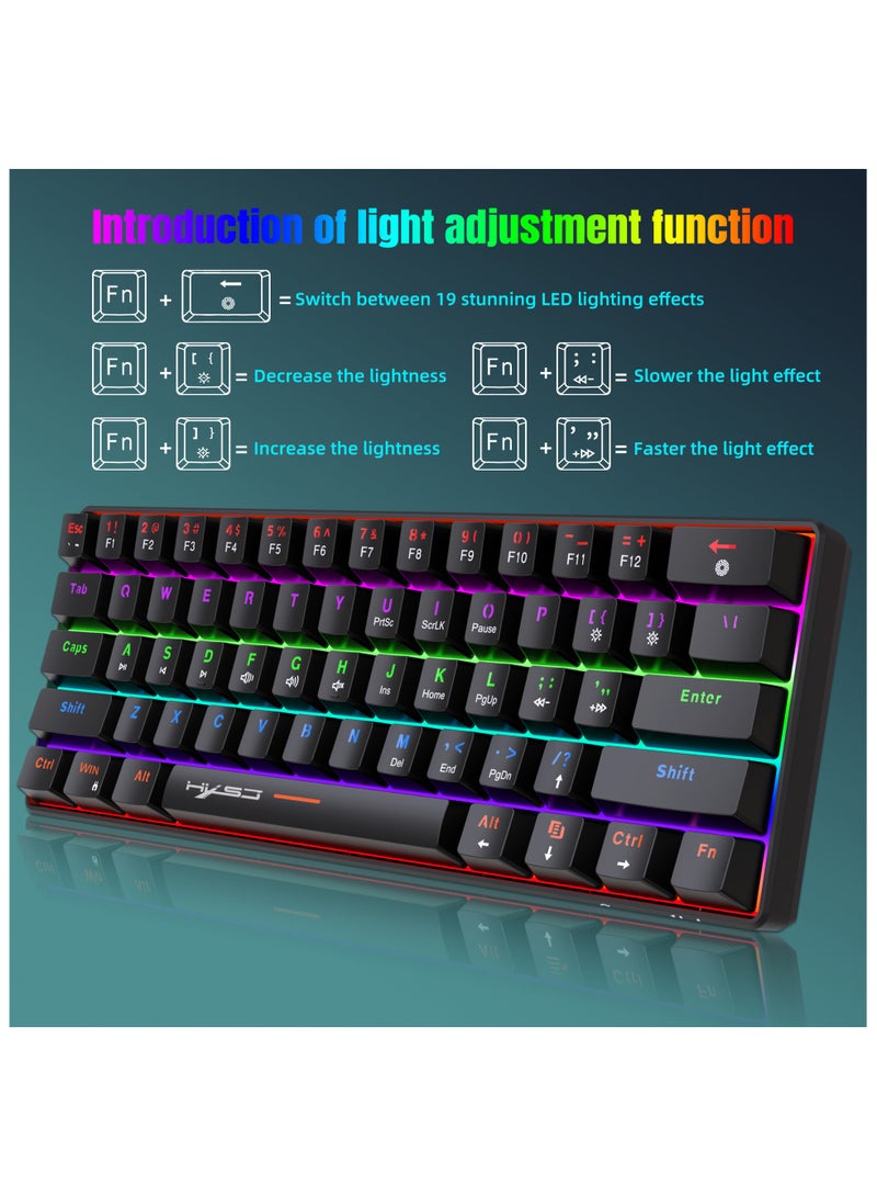 HXSJ New 61keys wired luminous mechanical keyboard set RGB hole mouse office game keybaord