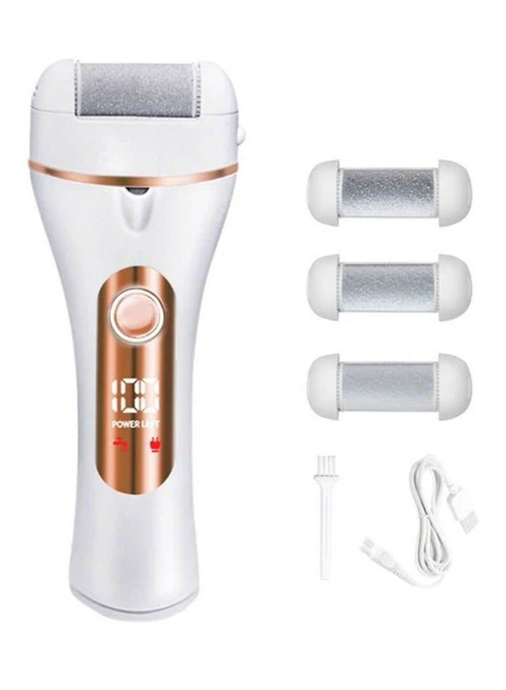 Ultimate Foot Care Solution, Rechargeable Electric Pedicure Tool with 3 Quartz Sand Grinding Heads, Waterproof Design, Dual-Speed Adjustment, 360° Roller Massage, Long-Lasting Battery, LED Display