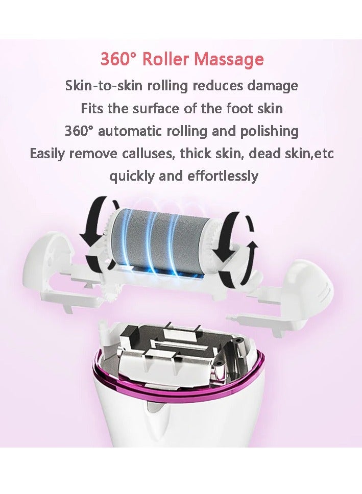 Ultimate Foot Care Solution, Rechargeable Electric Pedicure Tool with 3 Quartz Sand Grinding Heads, Waterproof Design, Dual-Speed Adjustment, 360° Roller Massage, Long-Lasting Battery, LED Display