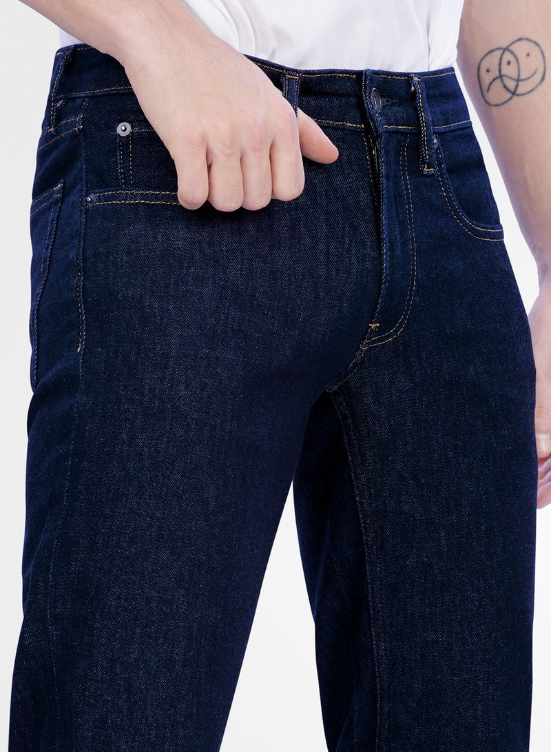Web Denim Dark Blue Mid Waist Regular Fit Straight Jeans Fashionable Relaxed Fit Denim Pant For Men
