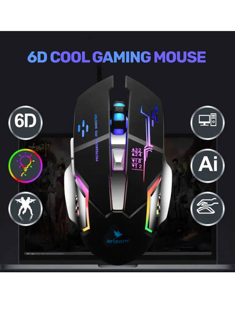 ARIZONE Wireless Gaming Mouse With Dual Mode, Rechargeable Ergonomic Grips, Adjustable DPI Values, 2 Programmable Side Buttons, Breathing Backlit