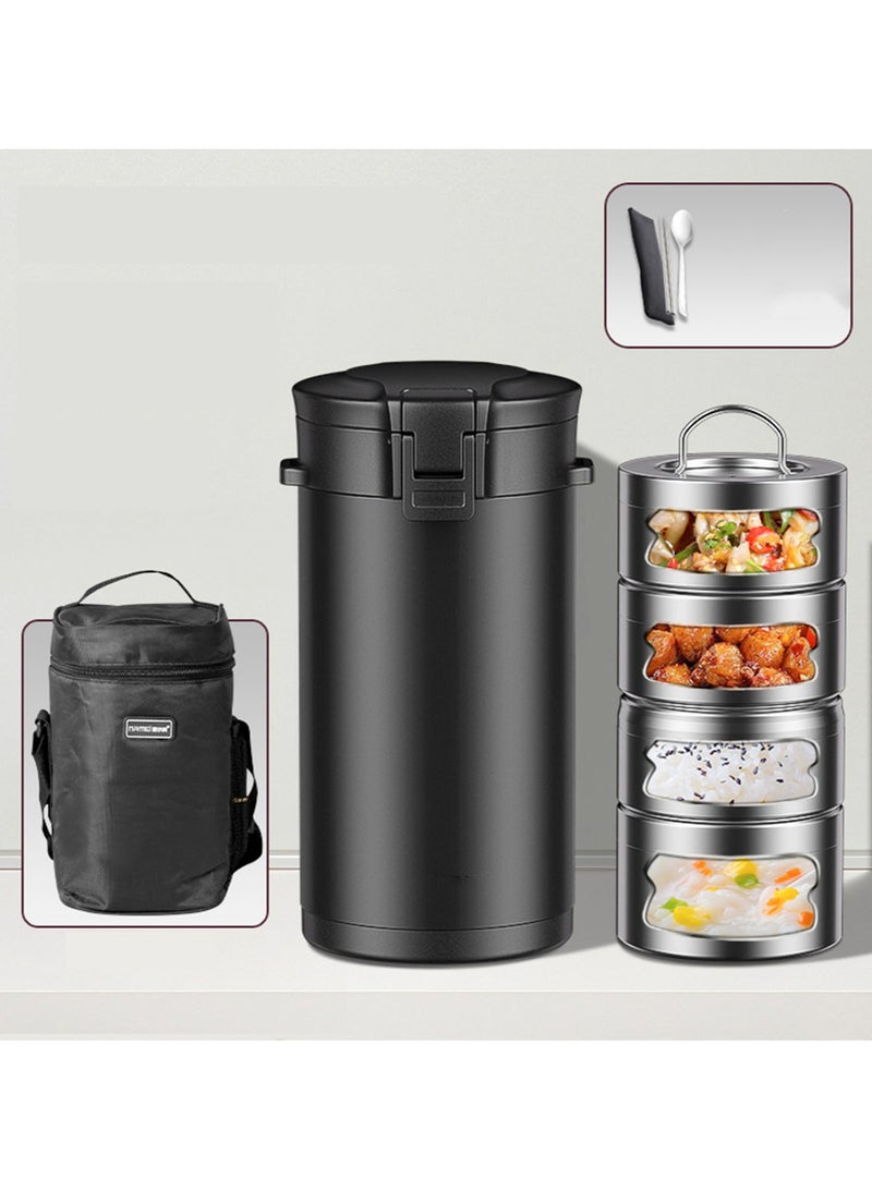 Bento Box Lunch Box 316 Stainless Steel Vacuum Insulated Lunch Box for Students Office Workers Free Insulated Bag and Cutlery Set Black 3.0L 4 layers