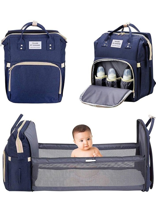 Portable Baby Diaper Backpack with Diaper Changing Pad Multifunction Foldable Baby Bed Large Capacity Waterproof Travel Bag