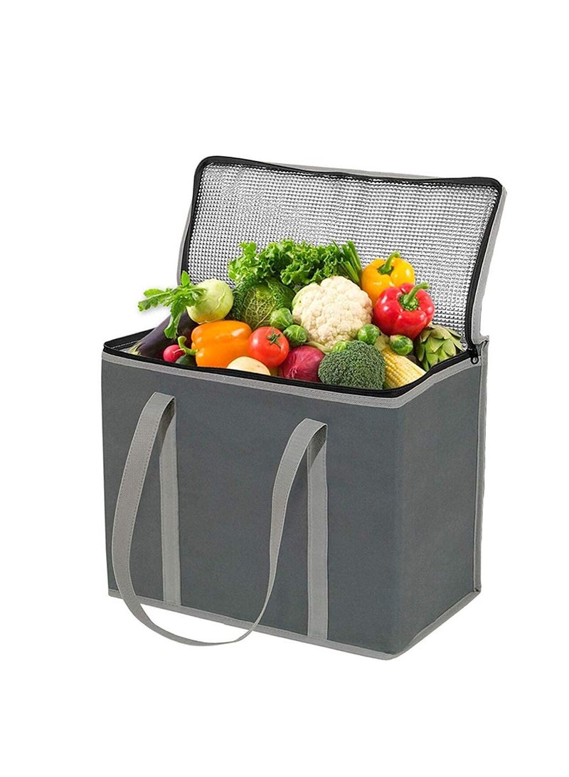 Lunch Delivery Bag Large, Insulated Shopping Bag, Reusable Cool Bag, Food Cooler Bag, Washable, Reinforced Bottom and Handles, Insulated Grocery Bags for Hot Or Cold Food(Grey)