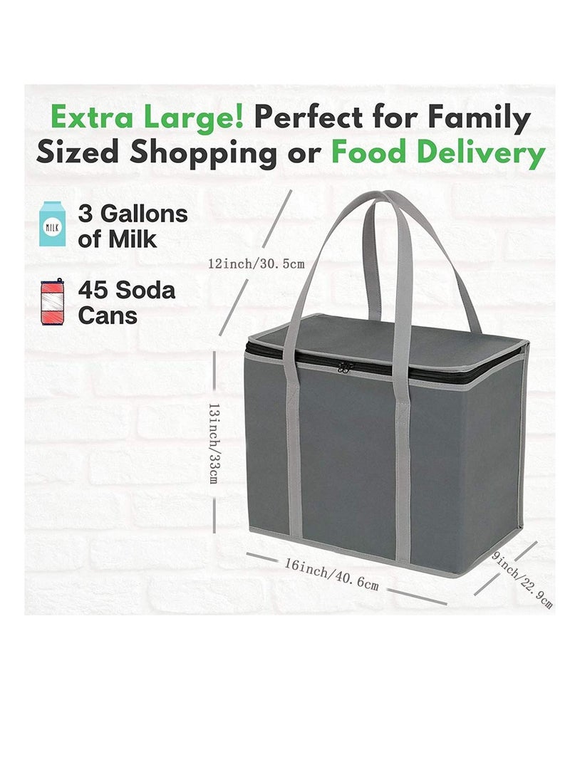 Lunch Delivery Bag Large, Insulated Shopping Bag, Reusable Cool Bag, Food Cooler Bag, Washable, Reinforced Bottom and Handles, Insulated Grocery Bags for Hot Or Cold Food(Grey)