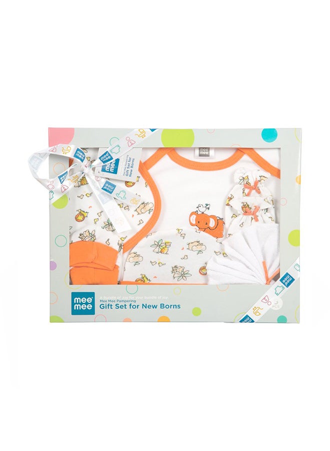 Mee Mee Pampering Zoo Print Gift Set, Orange (Pack of 6)