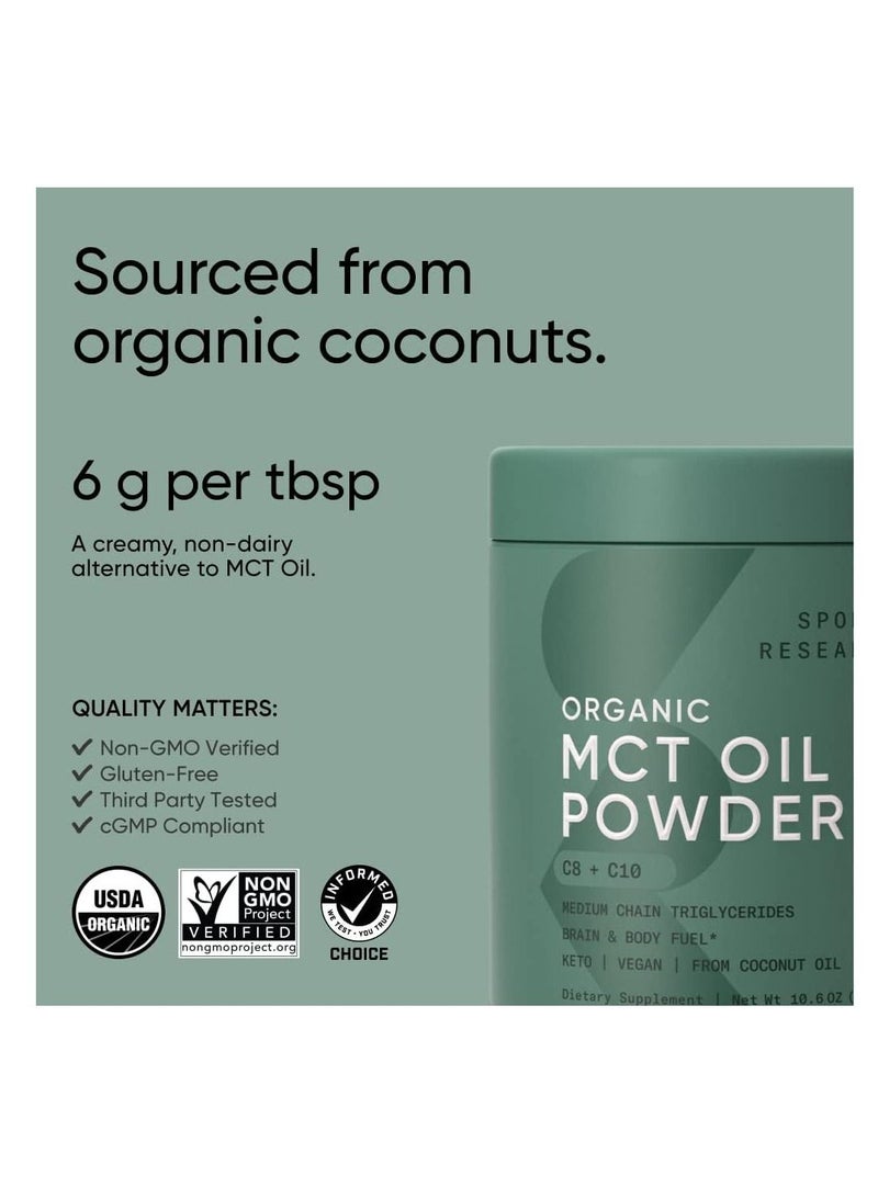 Sports Research MCT Oil Powder with Organic Fiber, Unflavored,10.6 oz (300 g)