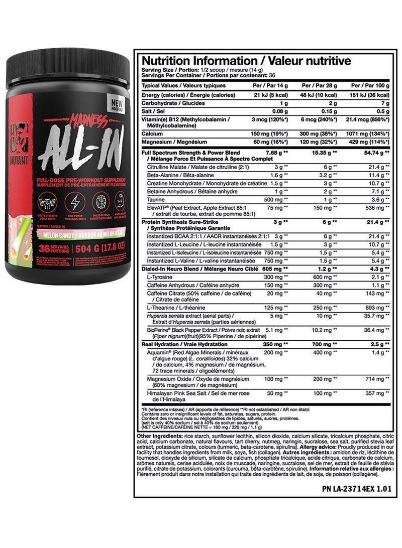 Mutant MADNESS ALL-IN - Full-Dose Pre-Workout Melon Candy 504g