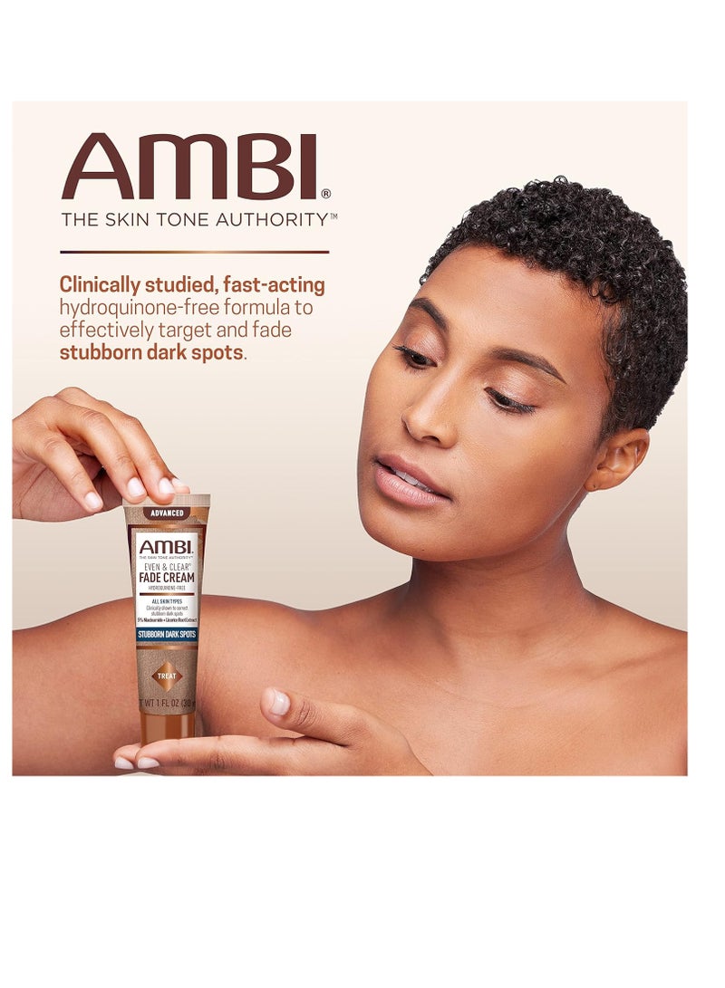 Ambi Even & Clear Advanced Fade Cream, Hydroquinone-free, Hyperpigmentation Treatment, Stubborn Dark Spot Corrector, Results In As Little 2-3 Weeks, Niacinamide, Licorice Root Extract, PHA, 1 Fl Oz