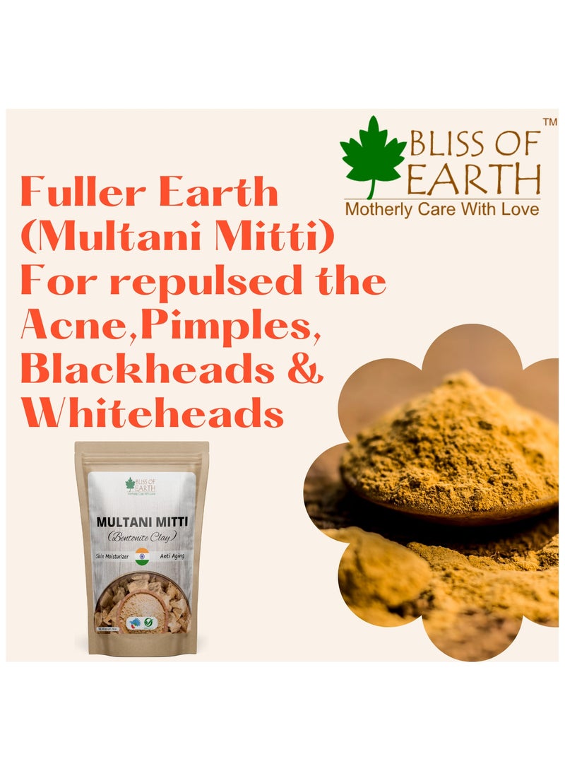 Bliss of EARTH 100% Pure Multani Mitti Powder Fuller's Earth Powder Great For Hair Face Skin 453gm Pack of 2