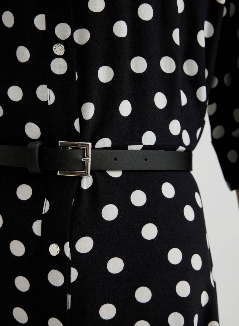 Shirt Collar Printed Midi Short Sleeve Woven Dress