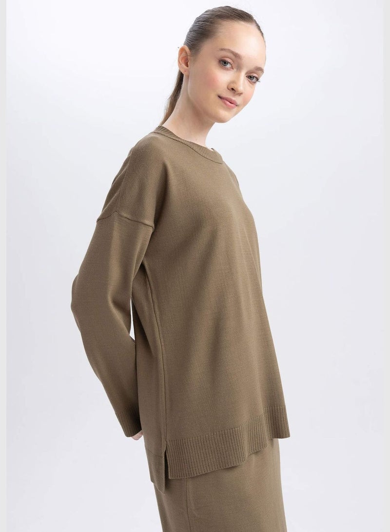 Woman C Neck Long Sleeve Tricot Tunic