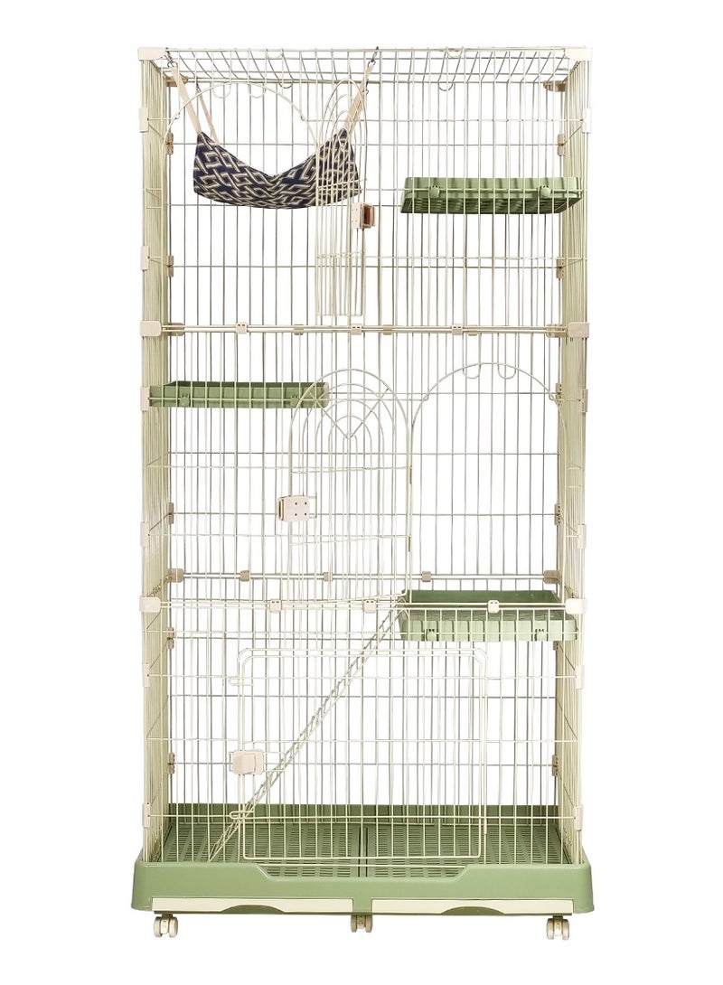 Cat cage, 3 Tiers cat house with Removable tray, Hammock, Multiple perches, and Universal wheels, Suitable for multiple cats, Durable metal wire pet cage 190 cm (Green)