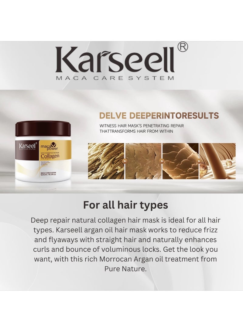 Karseell Collagen Hair Treatment Deep Repair Conditioning Argan Oil Collagen Hair Mask Essence for Dry Damaged Hair All Hair Types  500ml