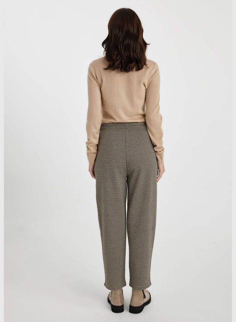 Check Patterned Wide Leg Trousers