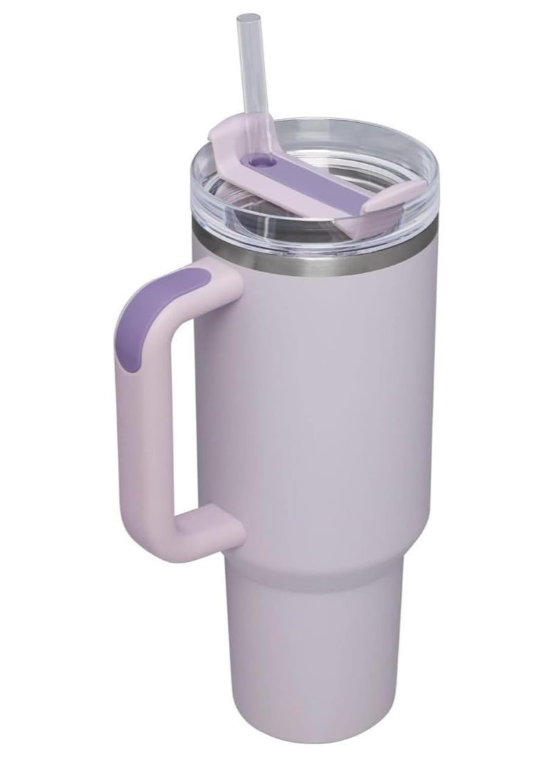 40oz Tumbler with Carry Loop & Handle, Vacuum Insulated Stainless Steel Reusable Water Bottle, Travel Mug, Leak Proof Lid, Straw, for Iced Coffee & Tea, Mauve