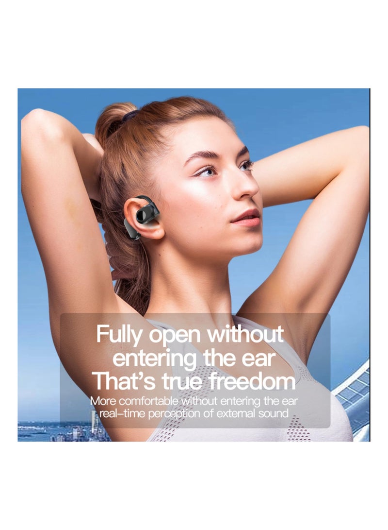 Open Ear Bluetooth 5.3 Wireless Earbuds with 16.2mm Driver, Single Over-Ear Buds with Earhooks, Built-in Mic, 12H Playtime