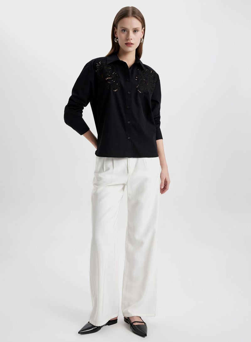 Oversize Fit Shirt Collar Poplin Long Sleeve Shirt
