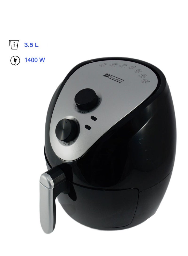 Home Maker Air Fryer 3.5 Liter, 1400 W, Rapid Air Circulate System, Timer & Temperature Control, Over Heat Protection, Non-stick & Removable Basket, Black