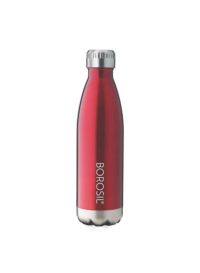 Borosil Vacuum Insulated Copper Coated Inner Trans Bolt Water Bottle, Sports Bottle, Yoga Bottle, Outdoor, Portableleak Proof, Reusable Water Bottle Red, 500 Ml, Fgbol0500Rd