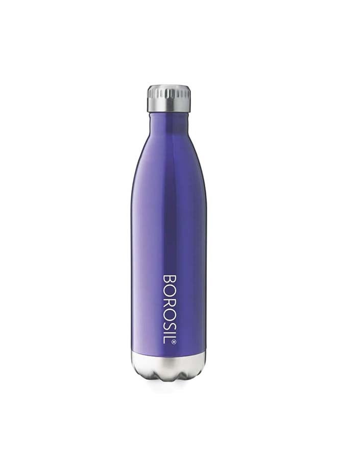 Borosil Vacuum Insulated Copper Coated Inner Trans Bolt Water Bottle, Sports Bottle, Yoga Bottle, Outdoor, Portableleak Proof, Reusable Water Bottle Blue, 750 Ml, Fgbol0750Bl