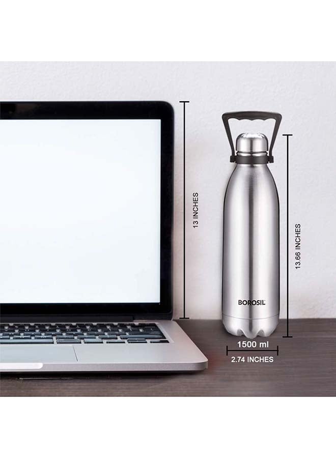 Borosil Vacuum Insulated Copper Coated Inner Bolt Water Bottle, Sports Bottle, Yoga Bottle, Outdoor, Portableleak Proof, Reusable Water Bottle Stainless Steel, 1.5 Ltr, Isfgbo1500S