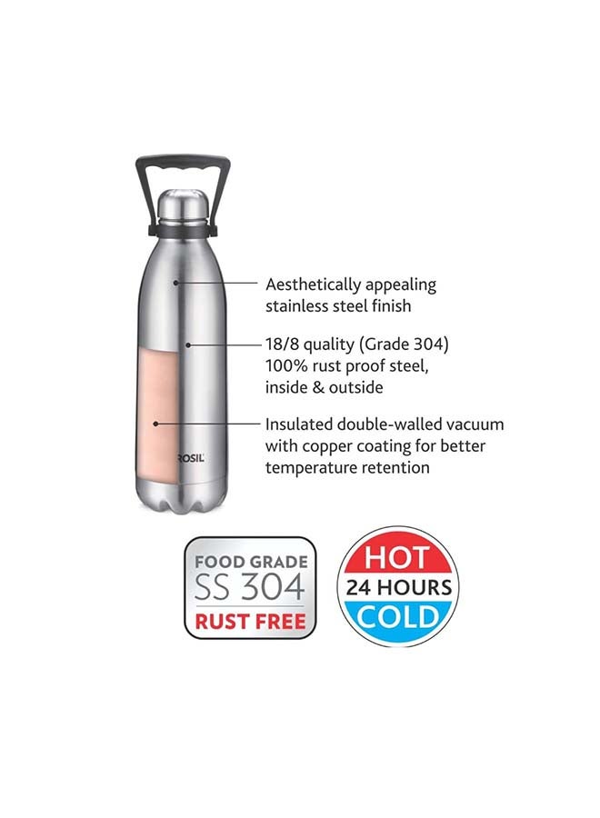 Borosil Vacuum Insulated Copper Coated Inner Bolt Water Bottle, Sports Bottle, Yoga Bottle, Outdoor, Portableleak Proof, Reusable Water Bottle Stainless Steel, 1.5 Ltr, Isfgbo1500S