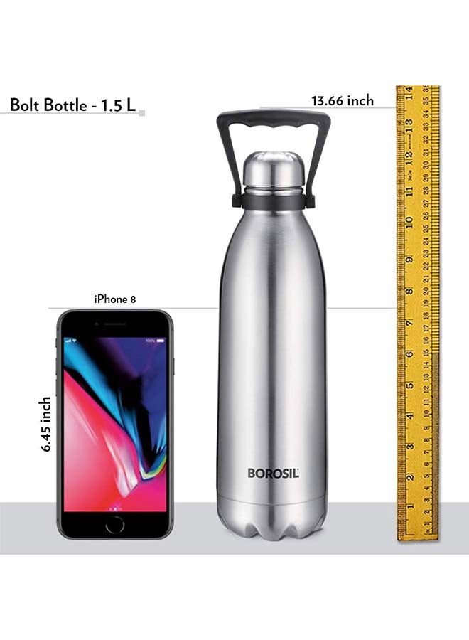 Borosil Vacuum Insulated Copper Coated Inner Bolt Water Bottle, Sports Bottle, Yoga Bottle, Outdoor, Portableleak Proof, Reusable Water Bottle Stainless Steel, 1.5 Ltr, Isfgbo1500S