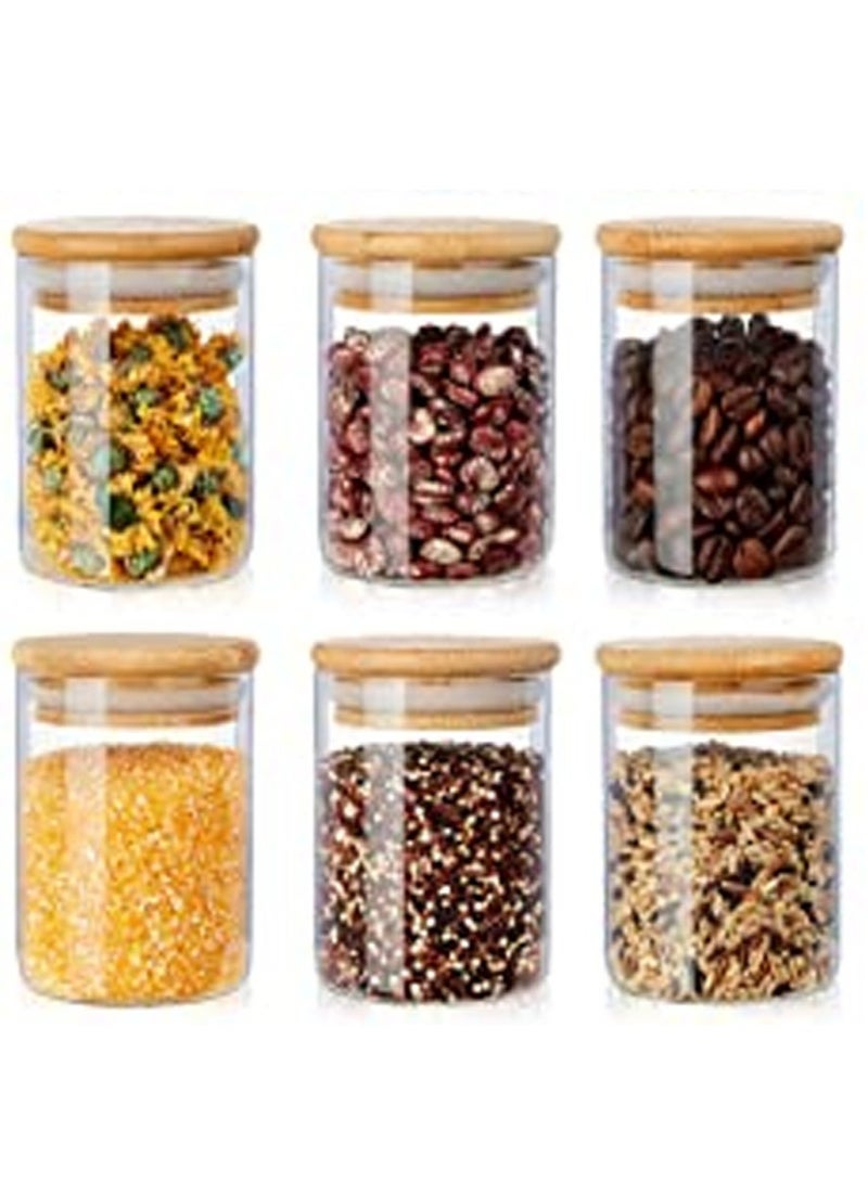 Glass Storage Jars with Natural Bamboo Lids Food Storage Jars Containers 6 oz /150ml Glass Spice Canisters with Airtight Lid for Kitchen Sugar Salt Tea Herbs Coffee Candy and More (Set of 6)