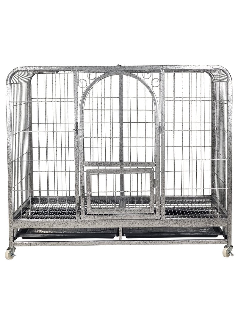 Large dog cage for small and medium dogs, Heavy-duty dog crate strong metal pet kennel playpen cage with Open-top design, Plastic tray, and Feeding door (110 cm)