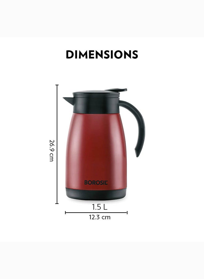 Borosil Vacuum Insulated Stainless Steel Teapot Flask Vacuum Insulated Coffee Pot Red - 1.5 Ltr red