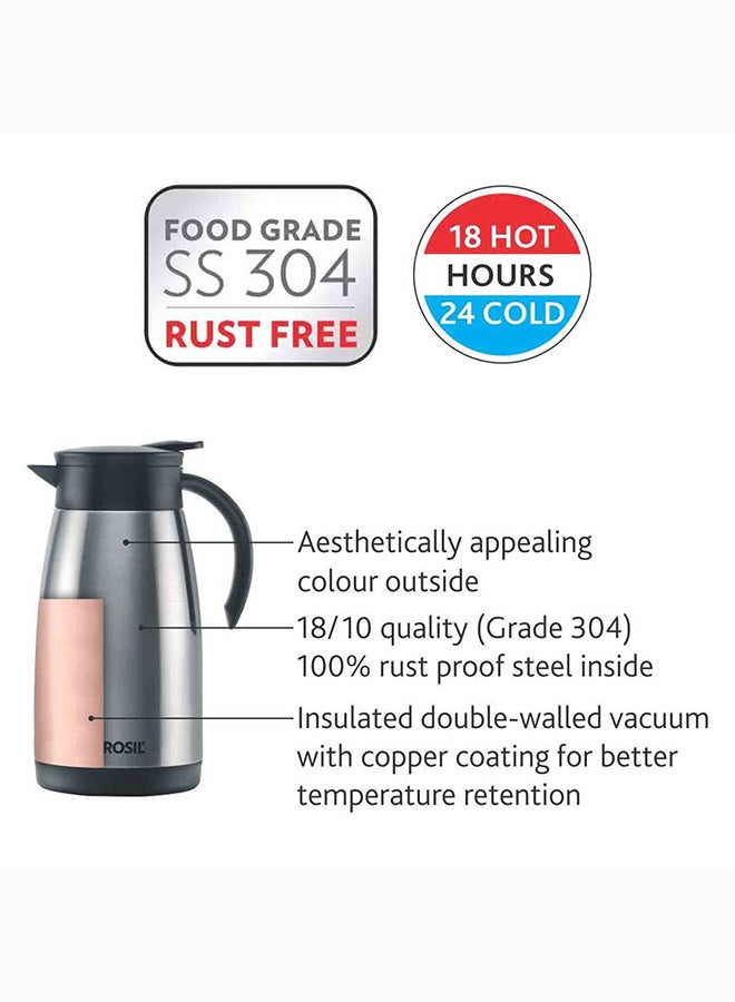 Borosil Vacuum Insulated Stainless Steel Teapot Flask Vacuum Insulated Coffee Pot - 1 Ltr silver