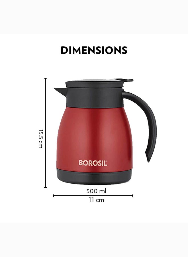 Borosil Vacuum Insulated Stainless Steel Teapot Flask Vacuum Insulated Coffee Pot Red - 500 ml red