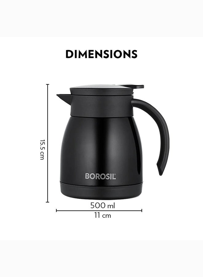 Borosil Vacuum Insulated Stainless Steel Teapot Flask Vacuum Insulated Coffee Pot Black - 500 ml black