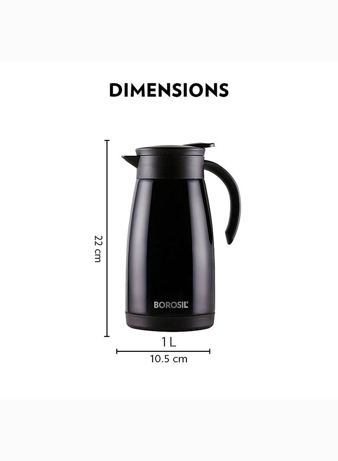 Borosil Vacuum Insulated Stainless Steel Teapot Flask Vacuum Insulated Coffee Pot Black - 1 Ltr black