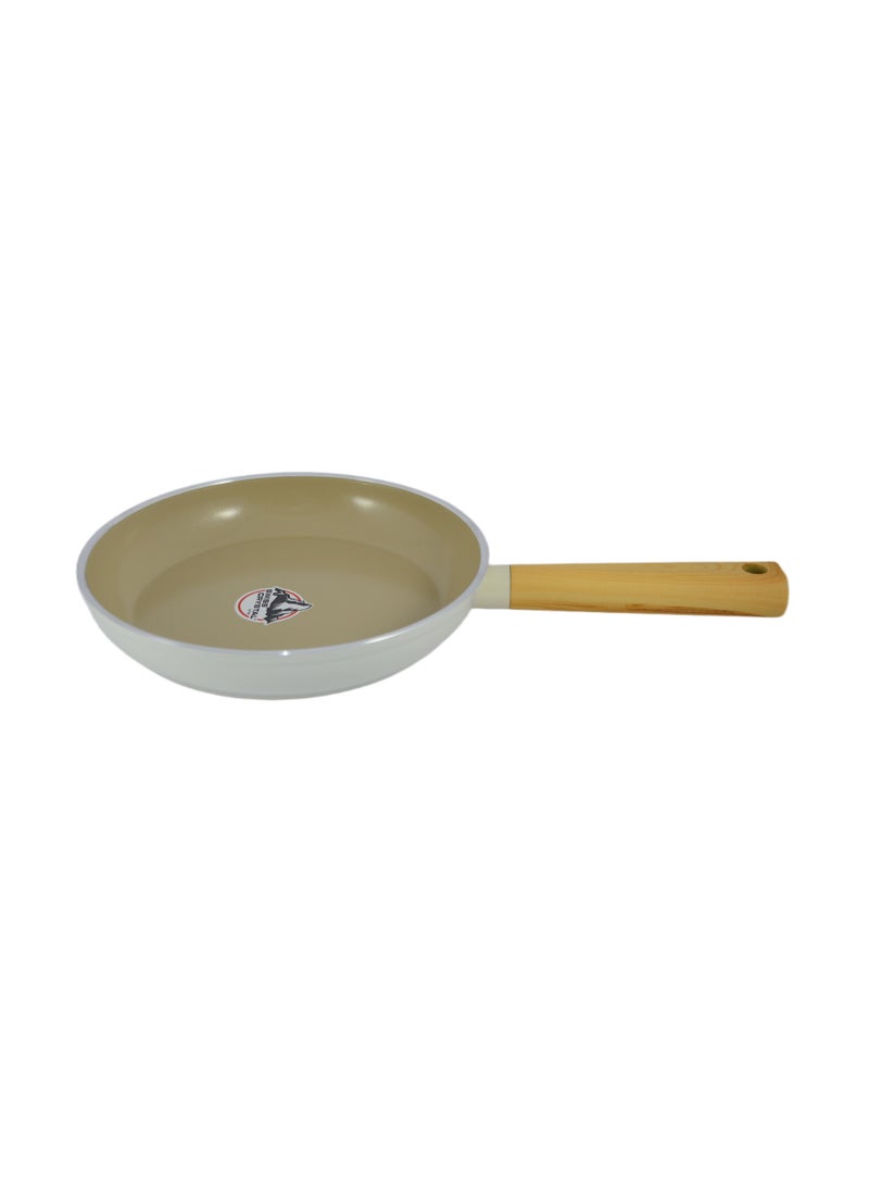 Swiss Crystal High Quality Ceramic Coating Non-Stick Frypan - 22cm - Natural Wood Handle - Beige