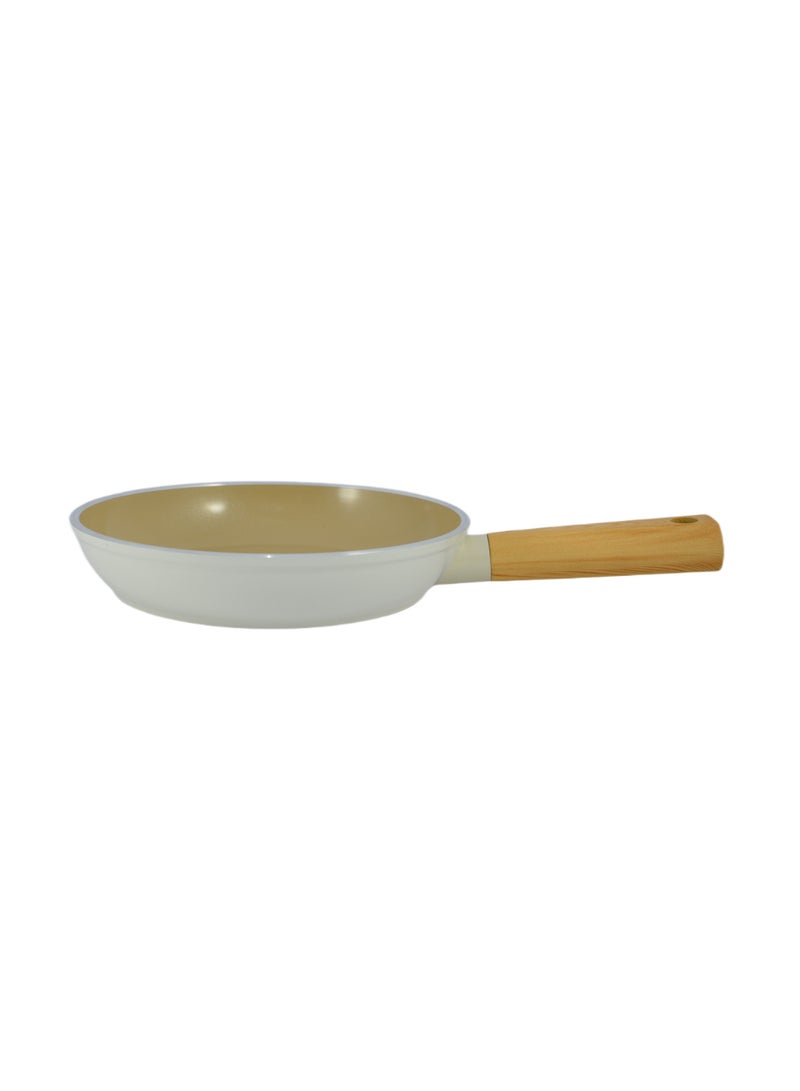 Swiss Crystal High Quality Ceramic Coating Non-Stick Frypan - 20cm - Natural Wood Handle - Beige