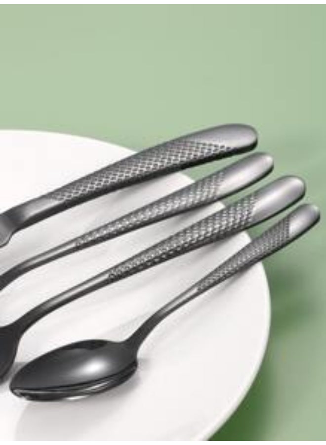 24 pcs Black Stainless Steel Starry Diamond Steak Knife Fork Spoon Cutlery Set, For Restaurant and Family Gathering