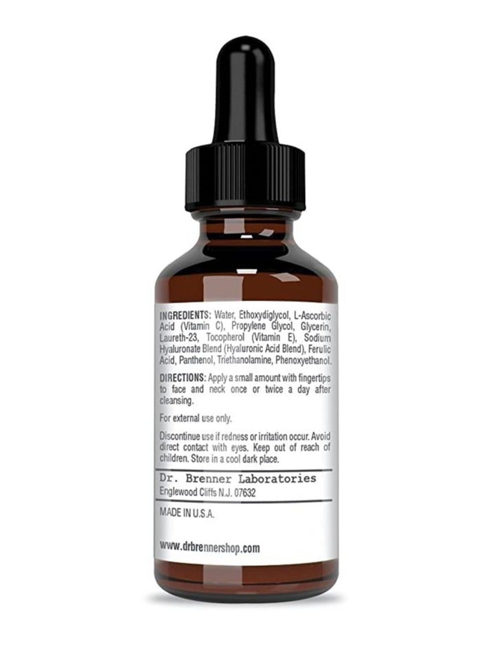 Vitamin C Serum 20% Pure L-Ascorbic Acid, Ferulic Acid, Vitamin E and Hyaluronic Acid for Face and Eyes Natural Anti Aging Anti Wrinkle 1oz. by Dr. Brenner