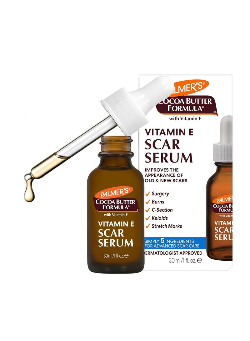 Palmer's Cocoa Butter Formula Scar Serum, Skin Brightening Oil for Face & Body, Concentrated Serum with Vitamin E, Fragrance Free, 1 Fl Oz