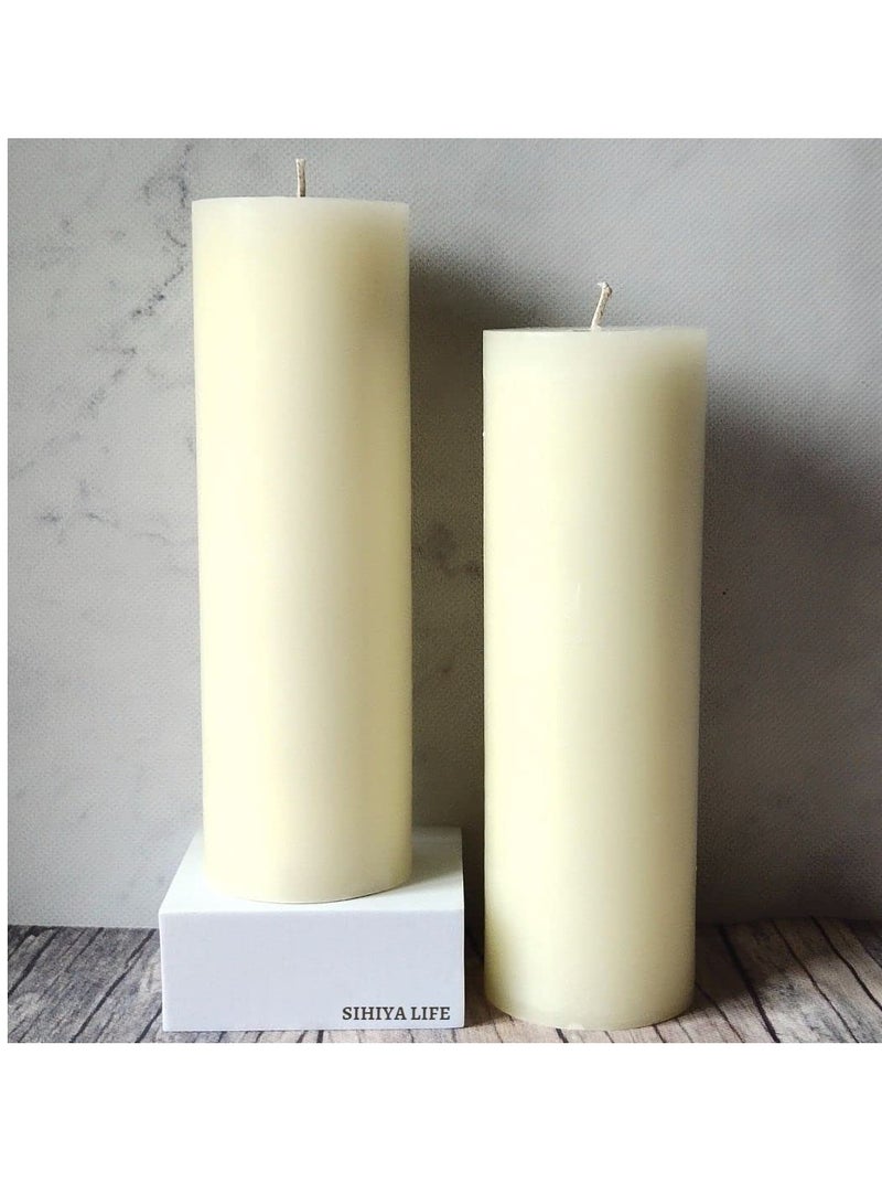 Set of 2 Ivory Pillar Candles| 3 x 9inch | Unscented & Dripless Candles for Decor, Events, Restaurants | Natural Wax with Cotton Wicks | 100 hours / candle Burn Time (Ivory, 3 x 9 inches)