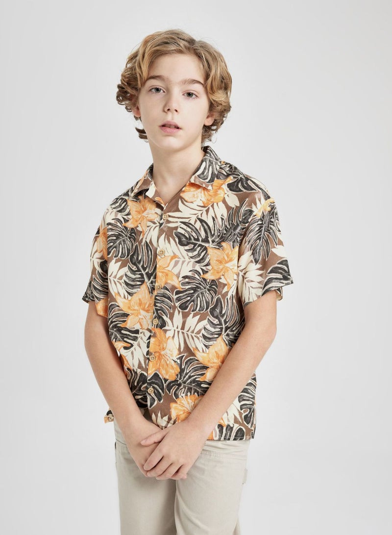 Boy Oversize Fit Patterned Viscose Shirt