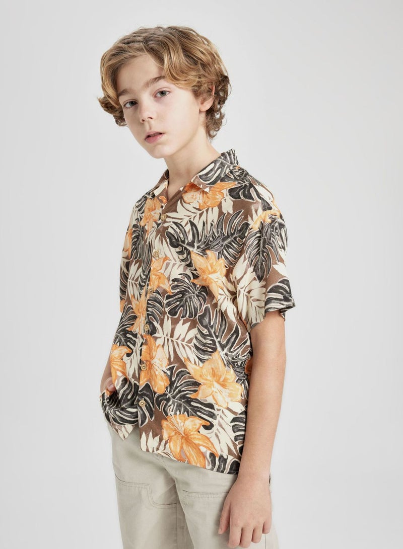 Boy Oversize Fit Patterned Viscose Shirt