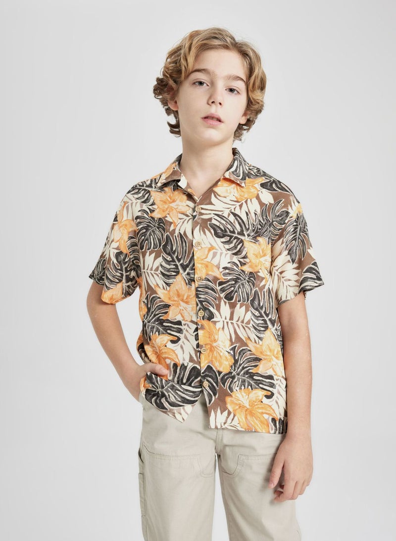 Boy Oversize Fit Patterned Viscose Shirt
