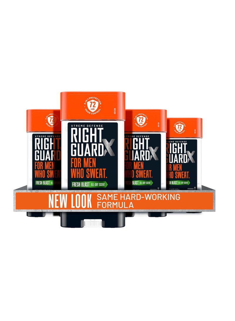 Right Guard Xtreme Defense Antiperspirant & Deodorant Gel | 5-in-1 Protection For Men | Blocks Sweat 2X Longer | 72-Hour Odor Control | Fresh Blast Scent, 4 oz. (4 count)