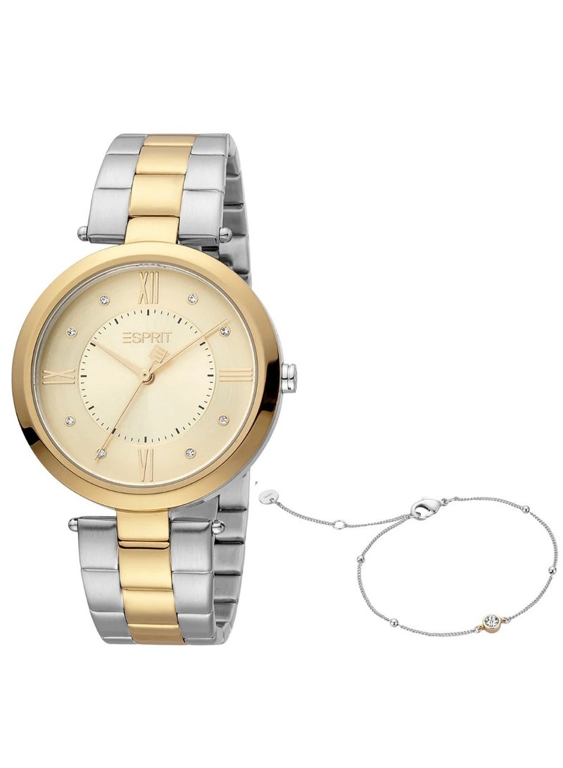 Esprit Stainless Steel Analog Women's Bracelet Watch With Two Tone Silver And Gold ES1L252M0045