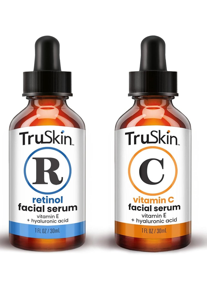 TruSkin Face Serum Duo – Retinol Serum for Face & Vitamin C Serum – Anti Aging Skin Care Set for Women – Skin Care for Bright, Smooth, & Firm Skin – 1 fl oz, 2 Bottles